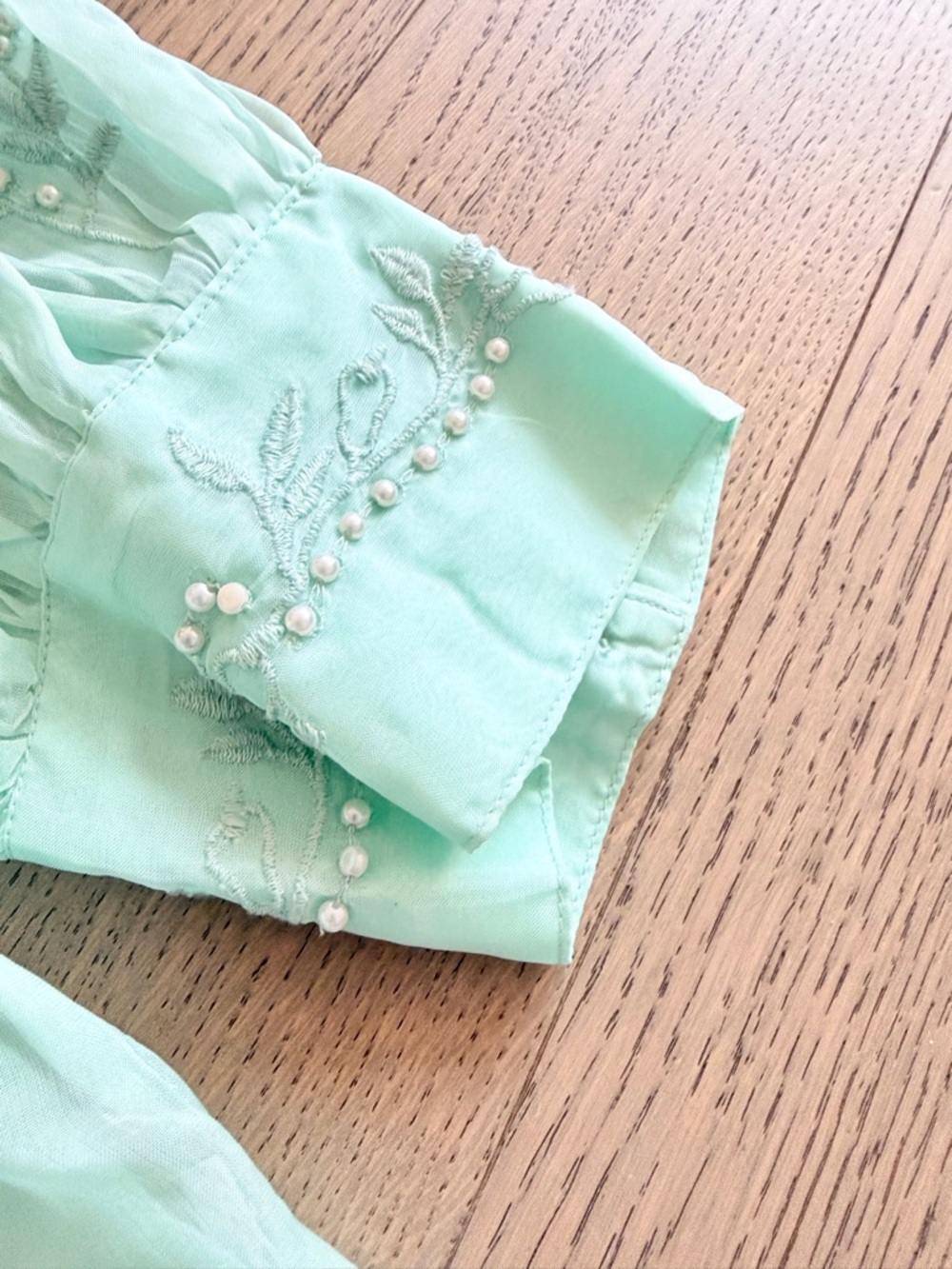 FARM Rio Mint Embroidered Sheer Blouse with Pearled Accents - Picture 7 of 7